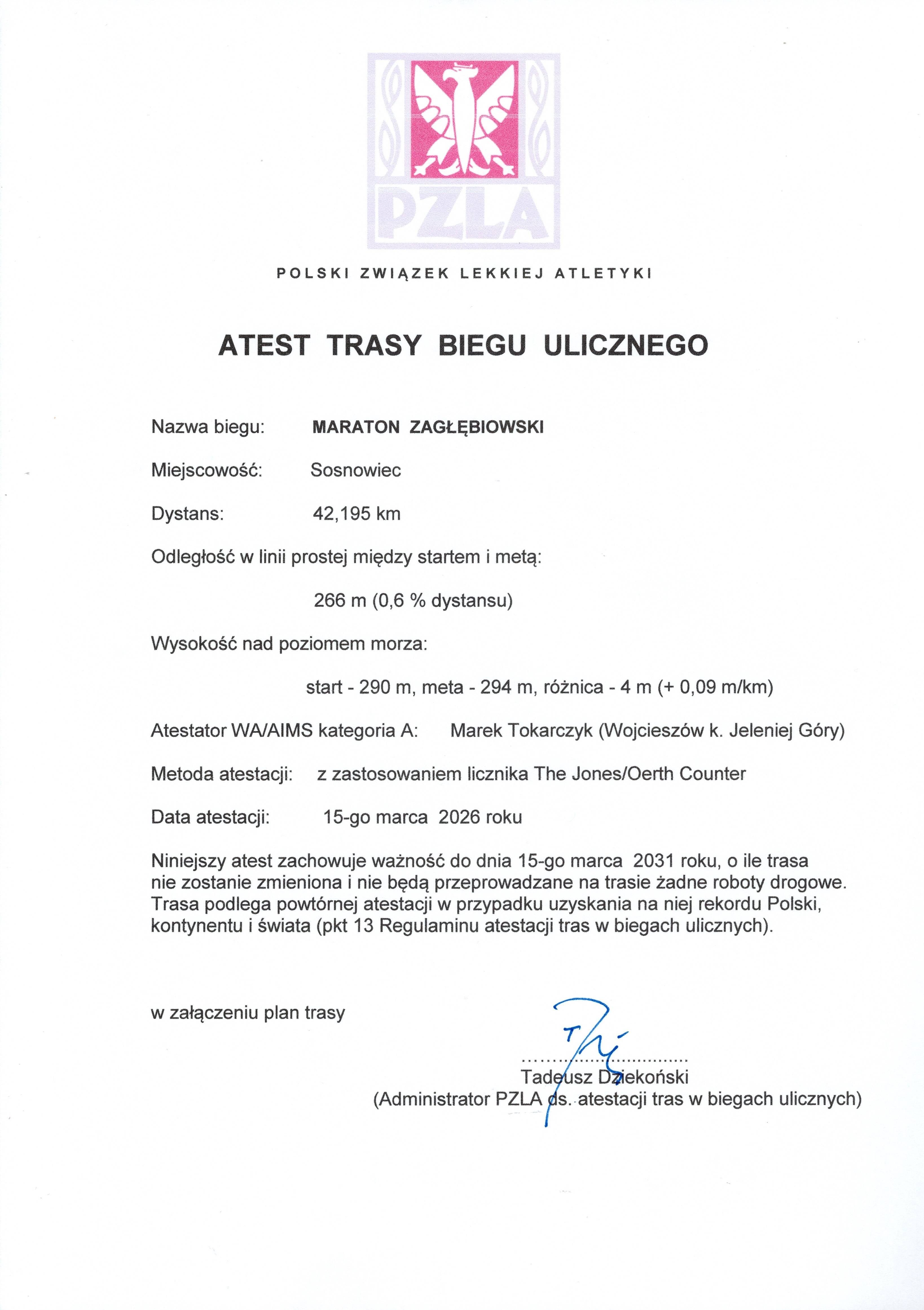 Atest trasy Maratonu Zagłębiowskiego